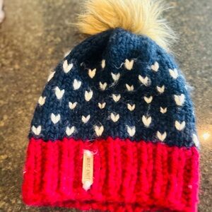 Lucky Brand Blue and Red Heart Pattern Beanie